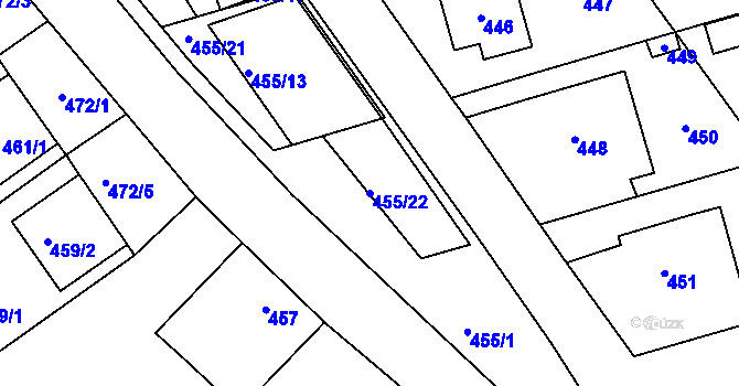 Parcela st. 455/22 v KÚ Medlov, Katastrální mapa