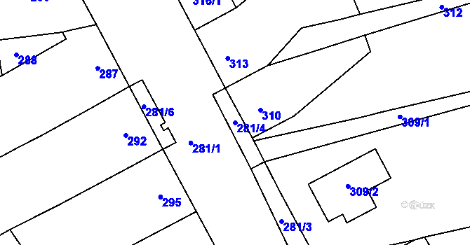 Parcela st. 281/4 v KÚ Medlov, Katastrální mapa