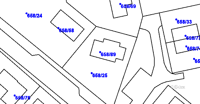 Parcela st. 658/89 v KÚ Medlov, Katastrální mapa