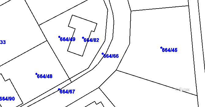 Parcela st. 664/66 v KÚ Medlov, Katastrální mapa
