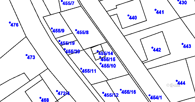 Parcela st. 455/14 v KÚ Medlov, Katastrální mapa