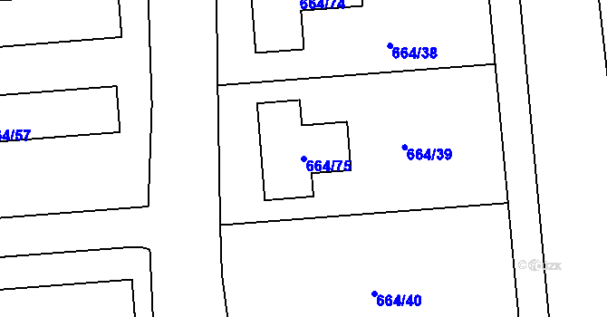 Parcela st. 664/75 v KÚ Medlov, Katastrální mapa