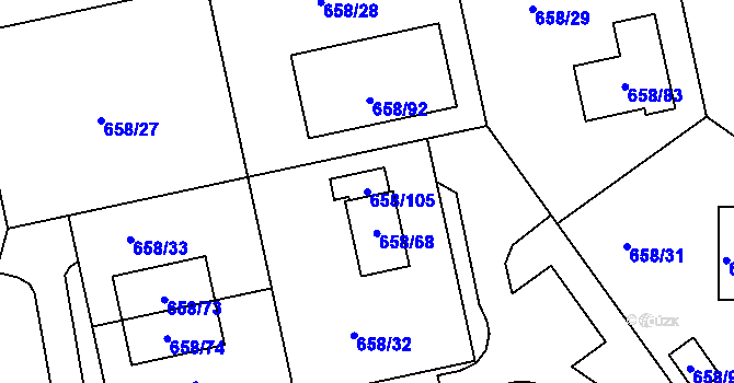 Parcela st. 658/105 v KÚ Medlov, Katastrální mapa
