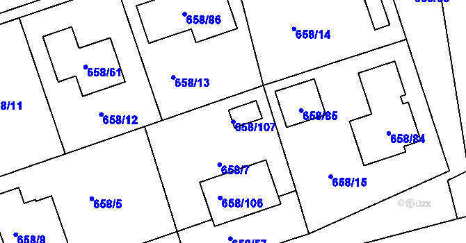 Parcela st. 658/107 v KÚ Medlov, Katastrální mapa