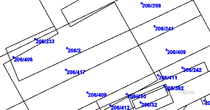 Parcela st. 206/407 v KÚ Medlov, Katastrální mapa