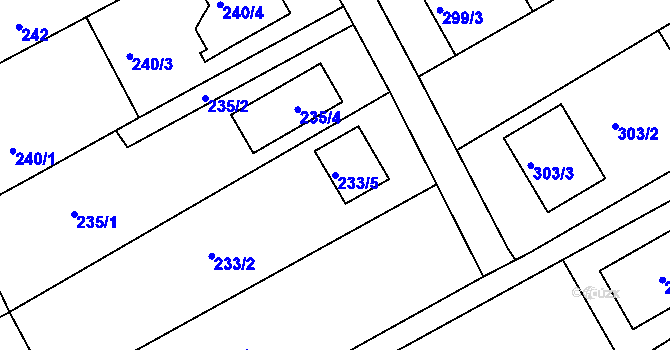 Parcela st. 233/5 v KÚ Medlov, Katastrální mapa