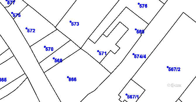 Parcela st. 571 v KÚ Medlov u Uničova, Katastrální mapa