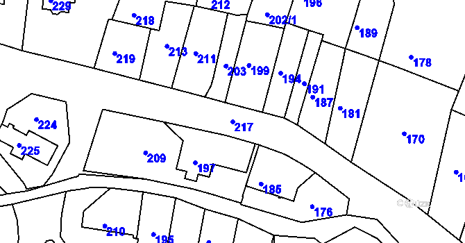 Parcela st. 217 v KÚ Medlov u Uničova, Katastrální mapa