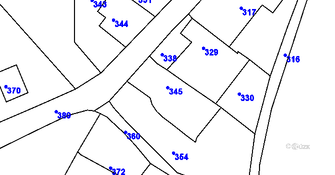 Parcela st. 345 v KÚ Medlov u Uničova, Katastrální mapa