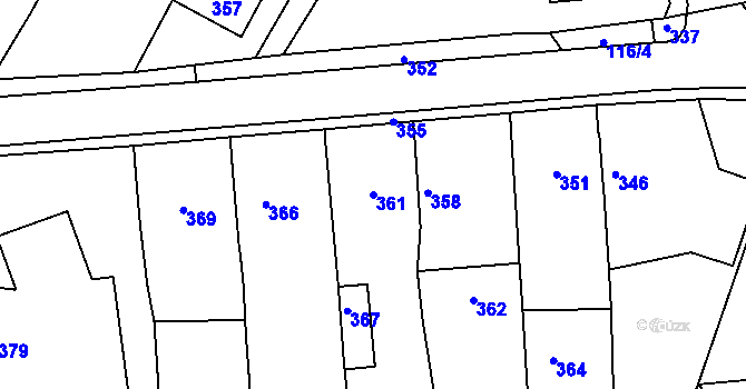 Parcela st. 361 v KÚ Medlov u Uničova, Katastrální mapa