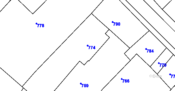 Parcela st. 774 v KÚ Medlov u Uničova, Katastrální mapa