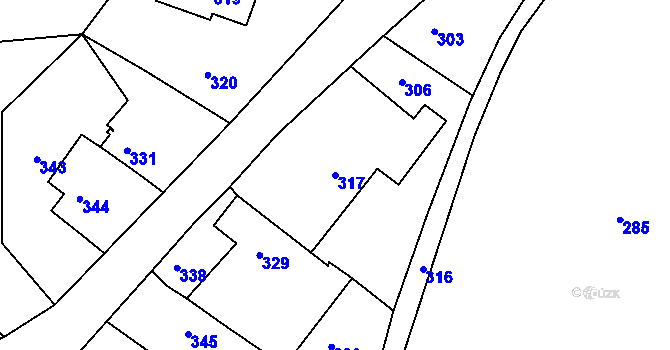 Parcela st. 317 v KÚ Medlov u Uničova, Katastrální mapa