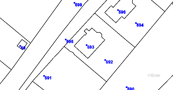Parcela st. 593 v KÚ Medlov u Uničova, Katastrální mapa