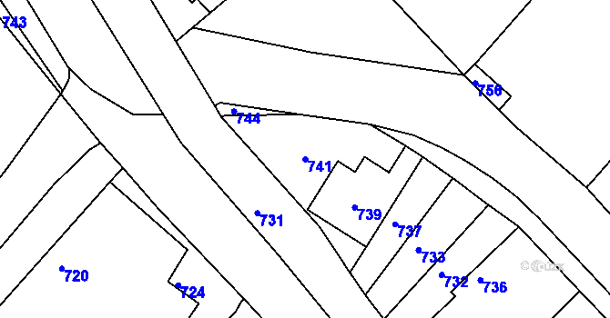 Parcela st. 741 v KÚ Medlov u Uničova, Katastrální mapa