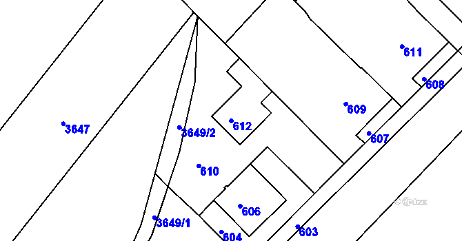Parcela st. 612 v KÚ Medlov u Uničova, Katastrální mapa