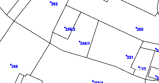Parcela st. 258/1 v KÚ Medlov u Uničova, Katastrální mapa