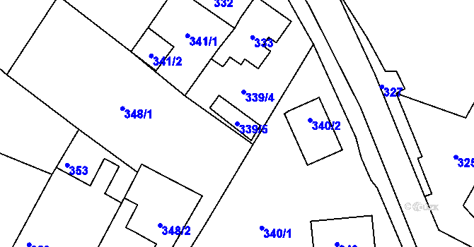 Parcela st. 339/5 v KÚ Medlov u Uničova, Katastrální mapa