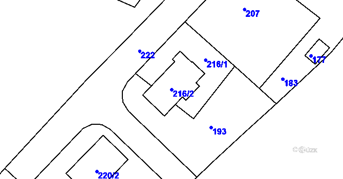 Parcela st. 216/2 v KÚ Medlov u Uničova, Katastrální mapa