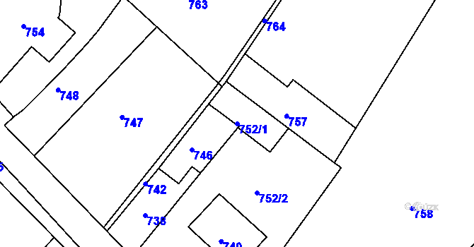 Parcela st. 752/1 v KÚ Medlov u Uničova, Katastrální mapa
