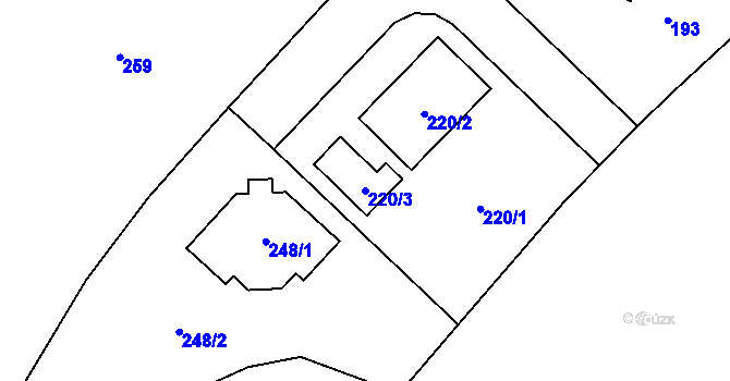 Parcela st. 220/3 v KÚ Medlov u Uničova, Katastrální mapa