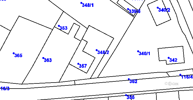 Parcela st. 348/2 v KÚ Medlov u Uničova, Katastrální mapa