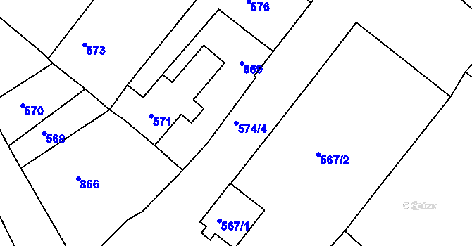 Parcela st. 574/4 v KÚ Medlov u Uničova, Katastrální mapa