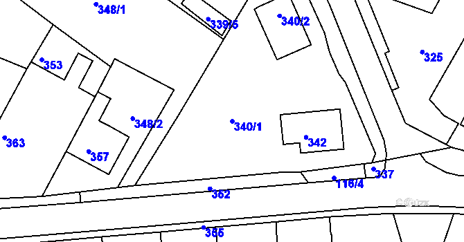 Parcela st. 340/1 v KÚ Medlov u Uničova, Katastrální mapa
