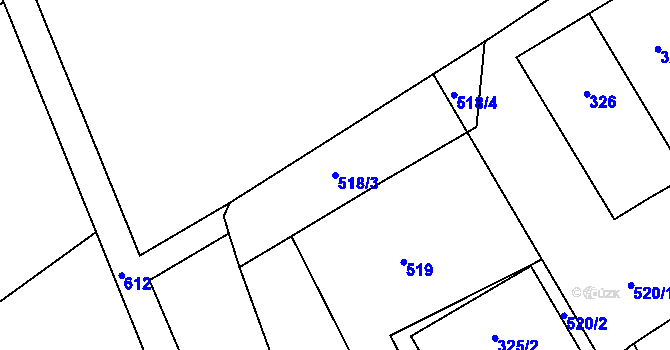 Parcela st. 518/3 v KÚ Zadní Újezd, Katastrální mapa