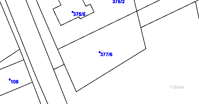 Parcela st. 377/6 v KÚ Zadní Újezd, Katastrální mapa