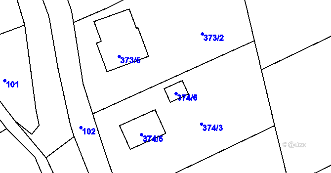 Parcela st. 373/3 v KÚ Zadní Újezd, Katastrální mapa