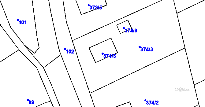 Parcela st. 374/5 v KÚ Zadní Újezd, Katastrální mapa