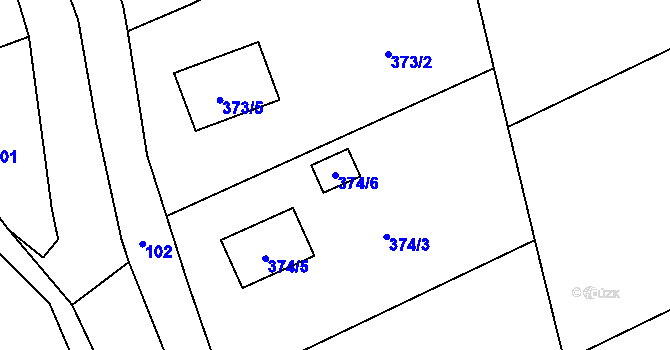 Parcela st. 374/6 v KÚ Zadní Újezd, Katastrální mapa