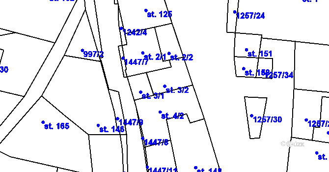Parcela st. 3/2 v KÚ Medlovice u Uherského Hradiště, Katastrální mapa