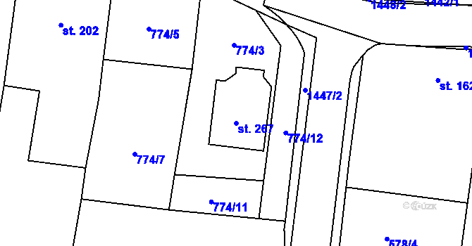Parcela st. 267 v KÚ Medlovice u Uherského Hradiště, Katastrální mapa