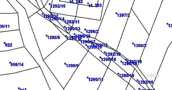 Parcela st. 1290/16 v KÚ Medlovice u Uherského Hradiště, Katastrální mapa