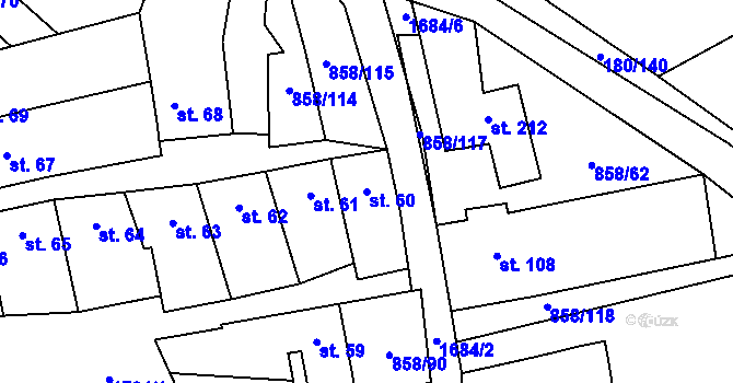 Parcela st. 60 v KÚ Medlovice, Katastrální mapa