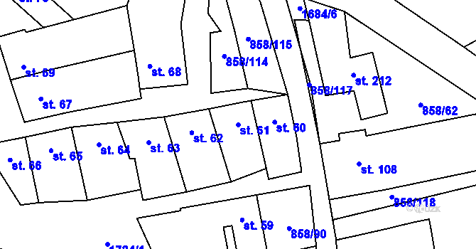 Parcela st. 61 v KÚ Medlovice, Katastrální mapa