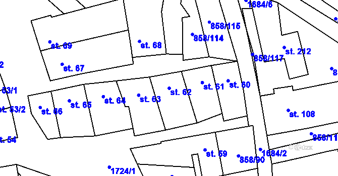 Parcela st. 62 v KÚ Medlovice, Katastrální mapa