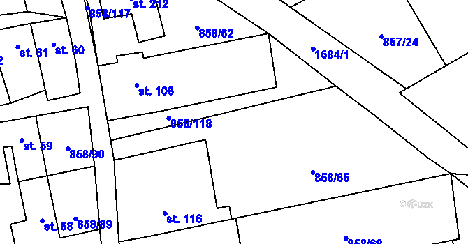 Parcela st. 858/64 v KÚ Medlovice, Katastrální mapa