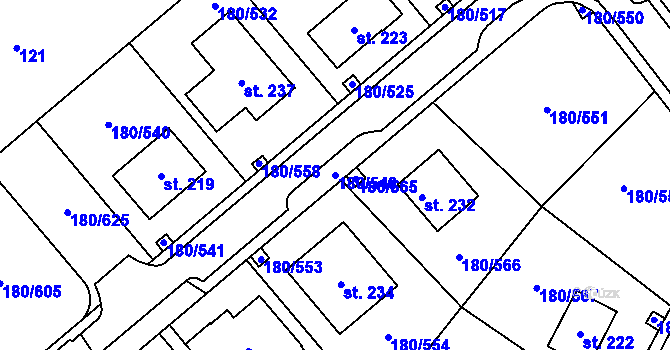 Parcela st. 180/548 v KÚ Medlovice, Katastrální mapa