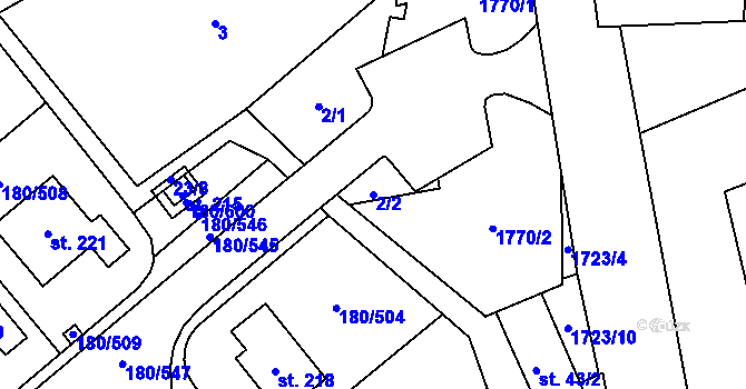 Parcela st. 2/2 v KÚ Medlovice, Katastrální mapa