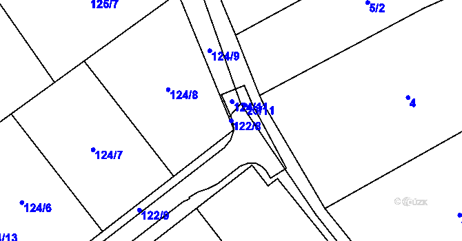 Parcela st. 122/8 v KÚ Medlovice, Katastrální mapa