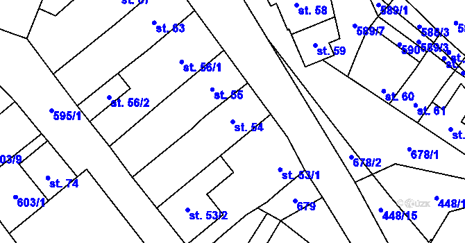 Parcela st. 54 v KÚ Rybníček, Katastrální mapa