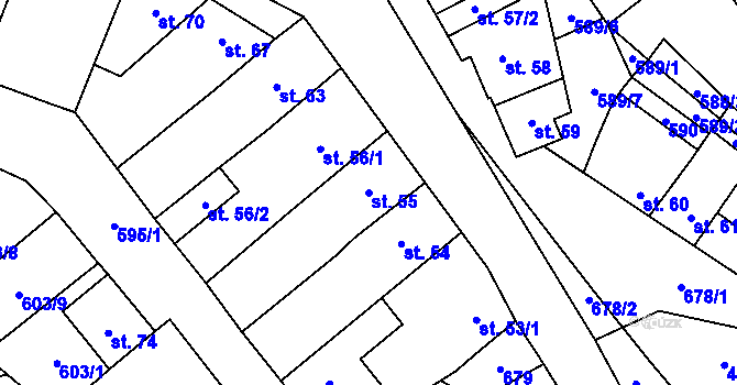 Parcela st. 55 v KÚ Rybníček, Katastrální mapa