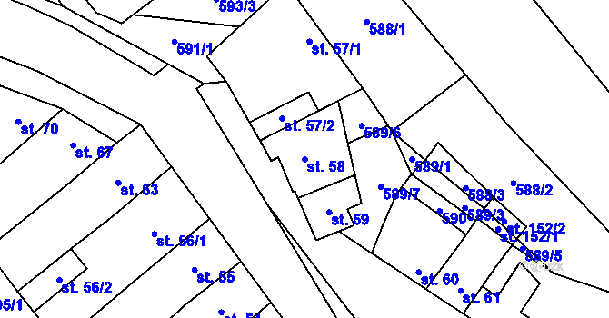 Parcela st. 58 v KÚ Rybníček, Katastrální mapa