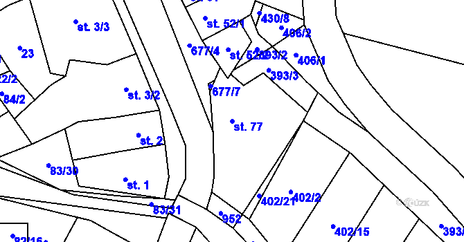 Parcela st. 77 v KÚ Rybníček, Katastrální mapa