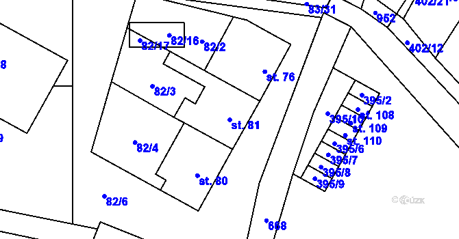 Parcela st. 81 v KÚ Rybníček, Katastrální mapa