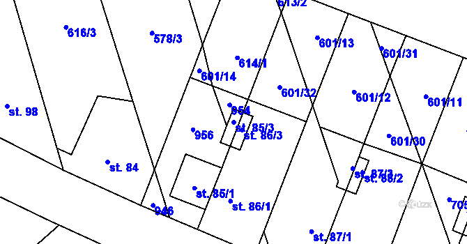 Parcela st. 85/3 v KÚ Rybníček, Katastrální mapa