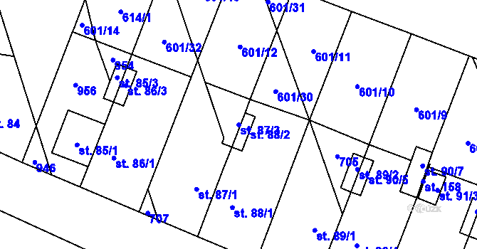 Parcela st. 87/3 v KÚ Rybníček, Katastrální mapa