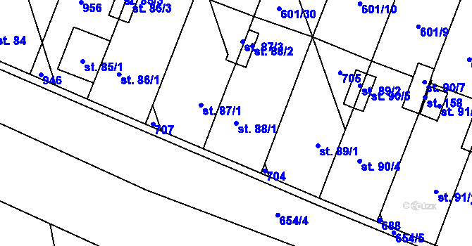 Parcela st. 88/1 v KÚ Rybníček, Katastrální mapa